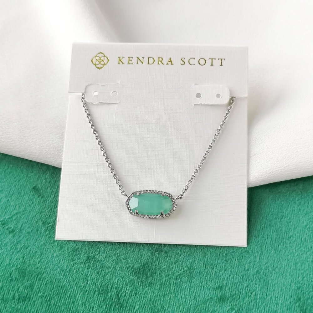 Kendra Scott Silver Pendant Necklace - Elisa Chalcedony Glass $50 New